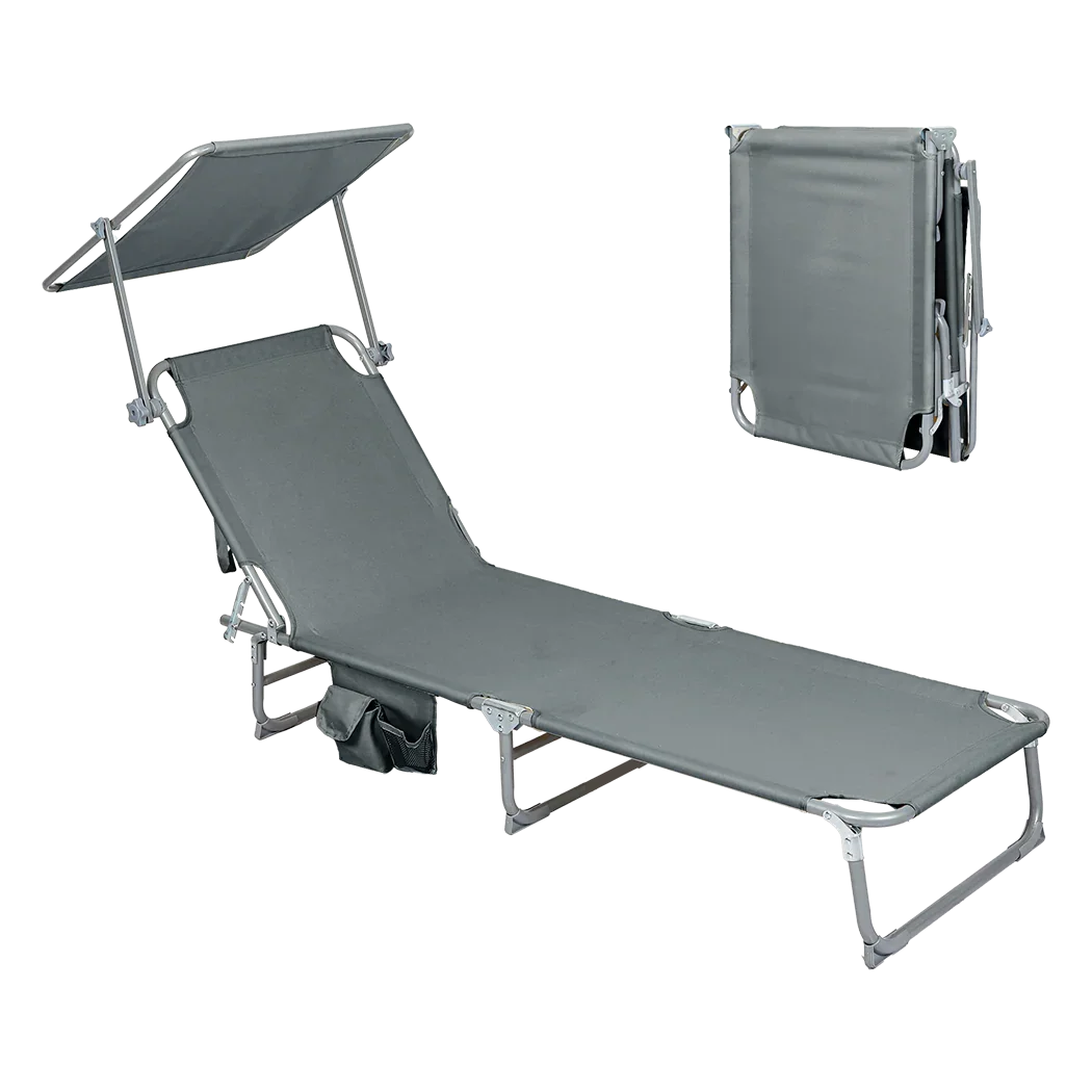Levede Foldable Lounge Chairs with Canopy Grey-2018816823004368904
