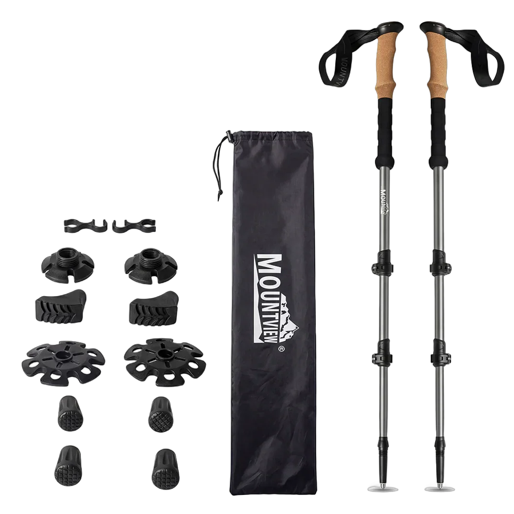 Mountview 2 Pcs Hiking Trekking Poles Walking Stick Adjustable Lightweight Grey-2050059022622658568