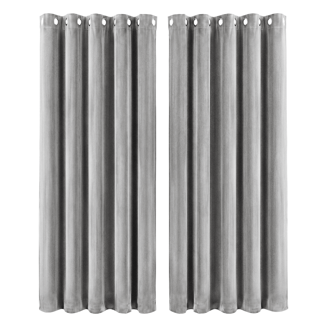 Marlow Blackout Curtains 2X Velvet Room Darkening Eyelet Curtains Decor Grey-2072893567810015240