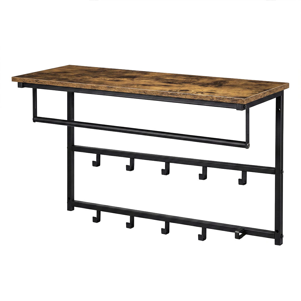 Levede Floating Shelves 10kg Wall Shelf Hooks Coat Rack Metal Wood Black-2100034943223730184