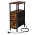 Levede Bedside Table Narrow Side Table with LED Charging Station Brown-2100034980666281992