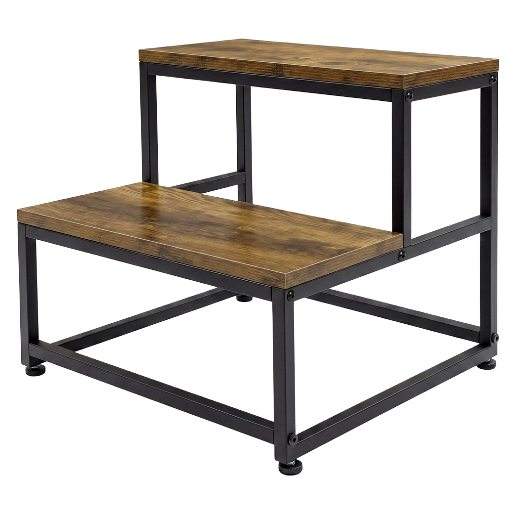 Levede 2-Step Stool Non Slip Portable Bathroom Kitchen Kids Adult Pet Use Brown-2050059013835591688