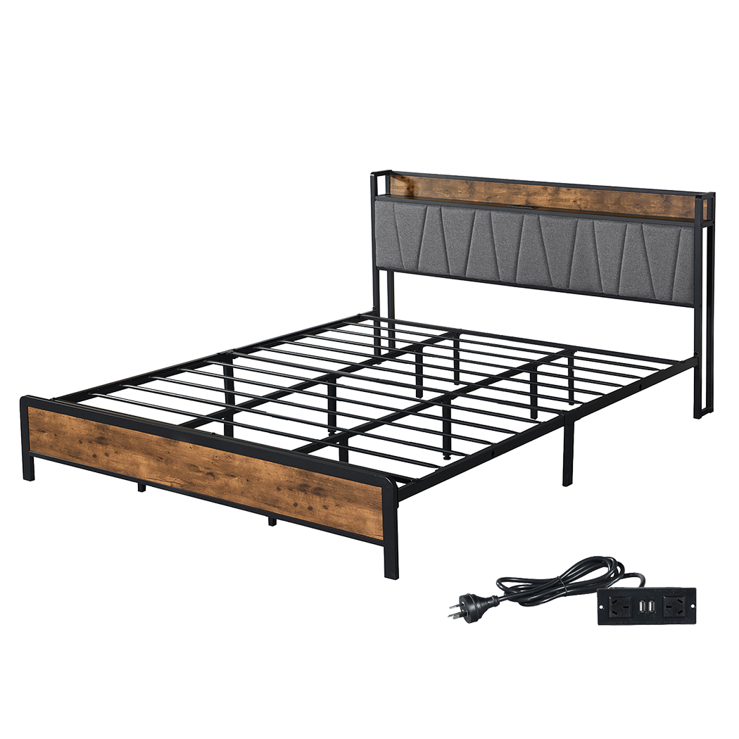 Levede King Bed Frame Industrial Tufted Soft Storage Headboard USB Charge-2100034936470900744