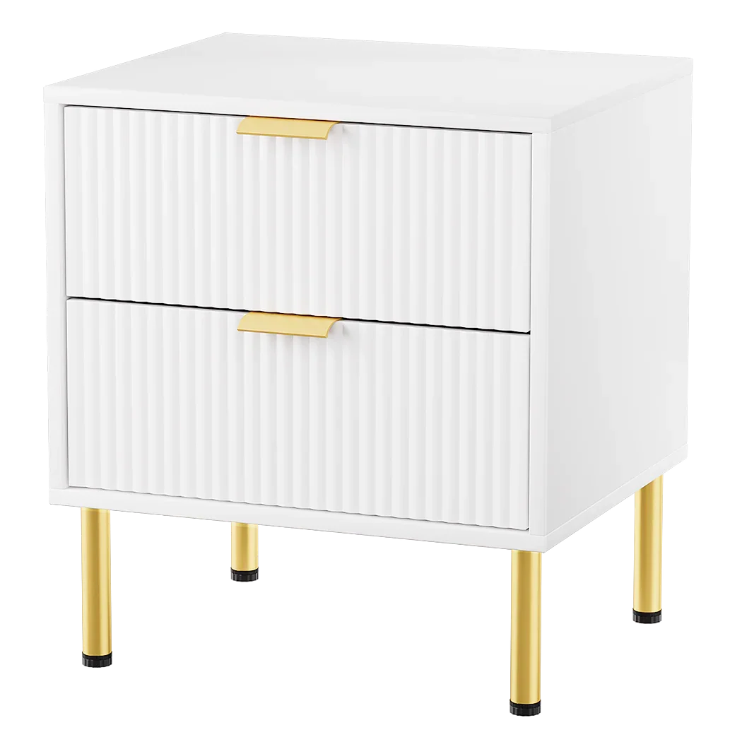 Levede Bedside Table with 2 Drawers White Metal Legs-2029387202869465096