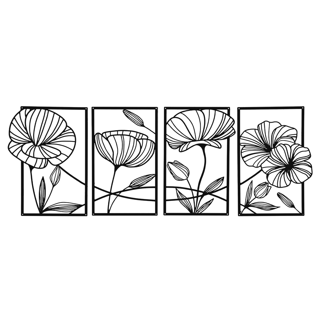 Yezi Metal Wall Art 4Pcs Floral Minimalist Line Decor-2006732700534312968