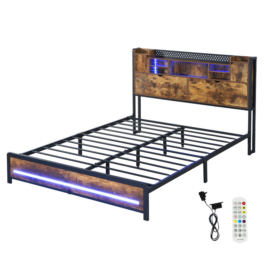 Levede Queen Bed Frame Storage Headboard Industrial-1894516793683349512