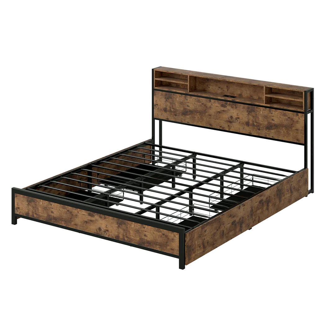 Levede King Bed Frame Industrial Storage LED Charing-2050056748445863944