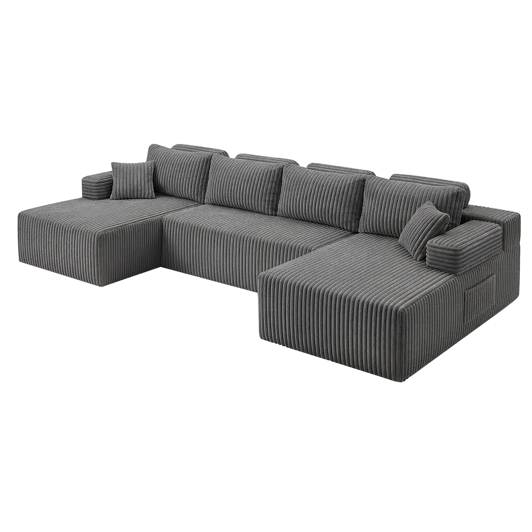 Levede Modular Sofa Lounge Set Corduroy U Shaped Sectional Cloud Couch Grey-2050056788564381704