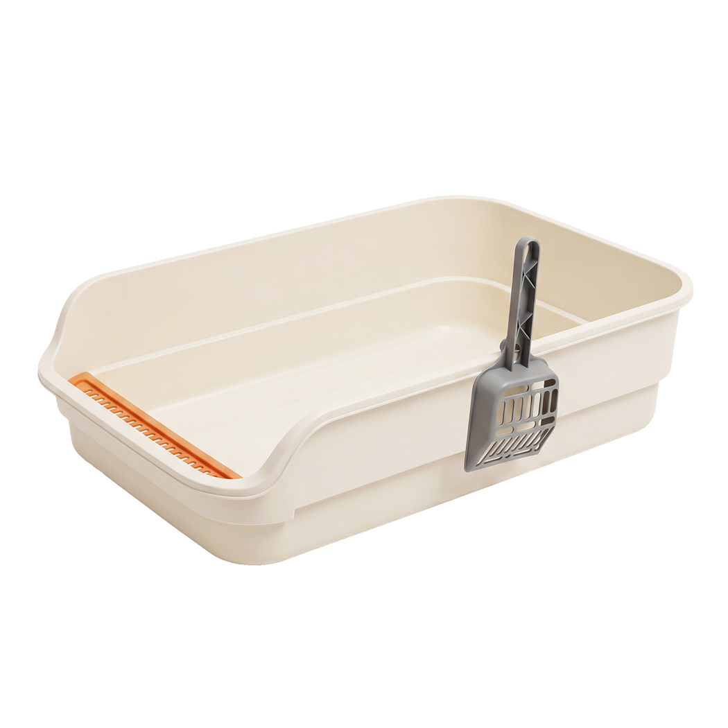 Pawz Large Cat Litter Box High Sided Open Top Cat Litter Tray 60cm Beige-2072893574063722504