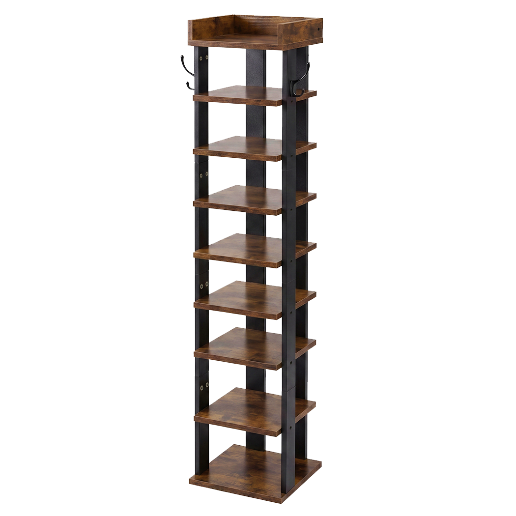 Levede Narrow Shoe Rack Vertical 9-Tier Shoe Storage Organiser Shelf Side Hooks-2072893554740563977