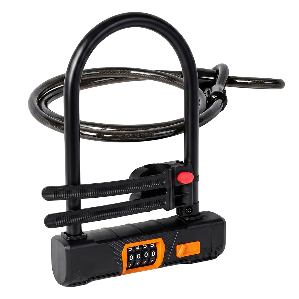 Bike Lock 4 Digit Combination Bicycle D Lock Security Cable Anti Theft Scooter-2072893582364250120