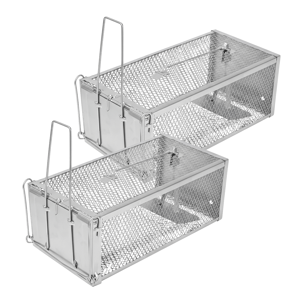 Toque Mouse Trap Humane Live Catch Rat Cage Reusable Zinc Iron Garage Silver 2pc-2100034972764213256