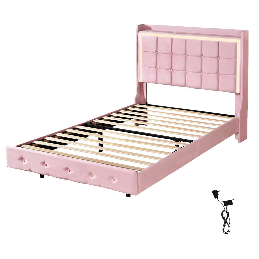 Levede King Single Floating Bed Frame With RGB LED Light Headboard USB Charge-2100034937645305864