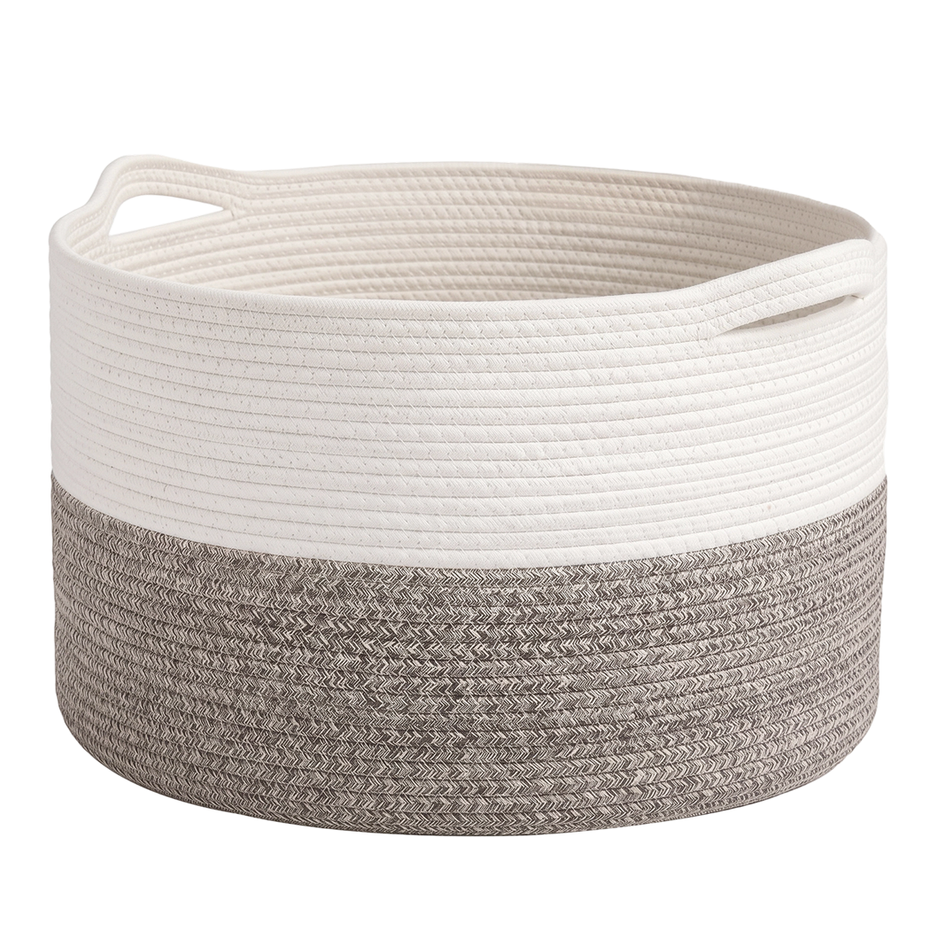 Levede Blanket Basket Cotton Rope Foldable Large with Handles Bedroom Brown-2100035024177991688