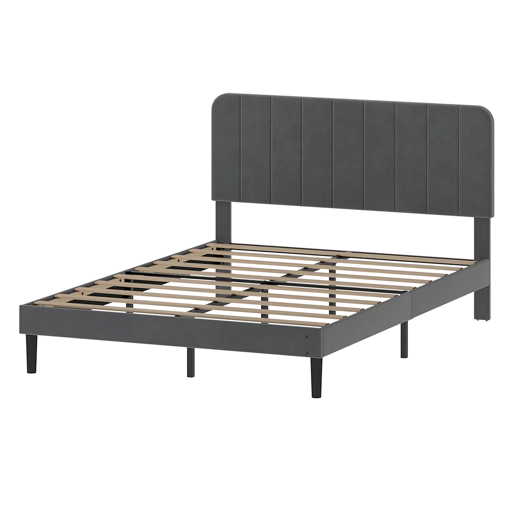 Levede Double Bed Frame Upholstered Adjustable Headboard Bed Platform Dark Grey-2050056771191574536