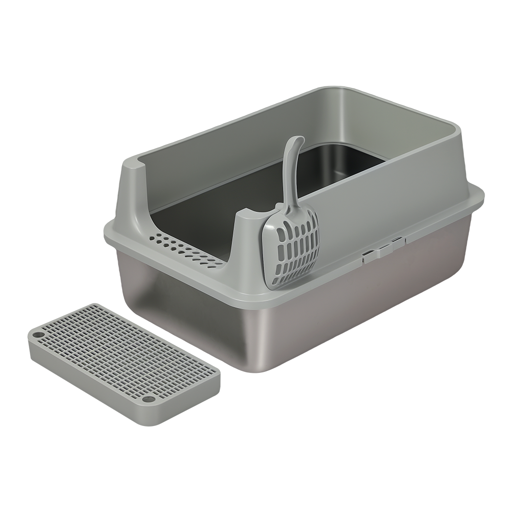 Pawz Stainless Steel Large Semi-Enclosed Cat Litter Box-2050056807145148424
