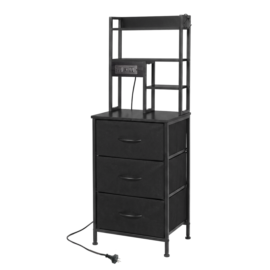 Levede Bedside Table with Charging Station 3 Drawer RGB Light Night Stand Black-2109799597017337865