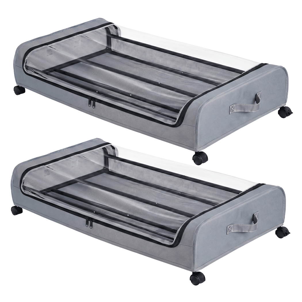 Levede 2x Under Bed Storage Containers for Shoe and Apparel Clear-Lidded Rolling-2072893559022948360