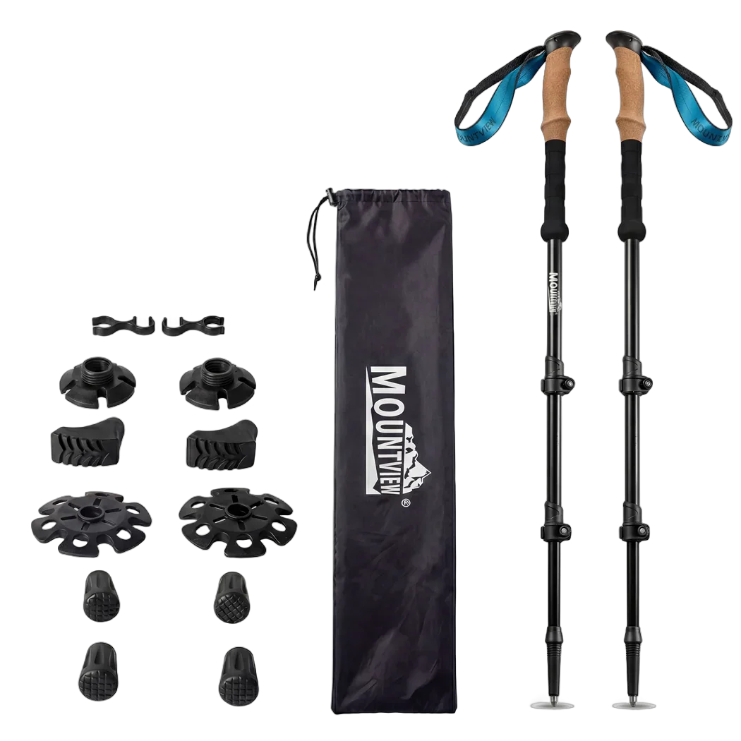 Mountview 2 Pcs Hiking Trekking Poles Walking Stick Adjustable Lightweight Black-2050059022798819336