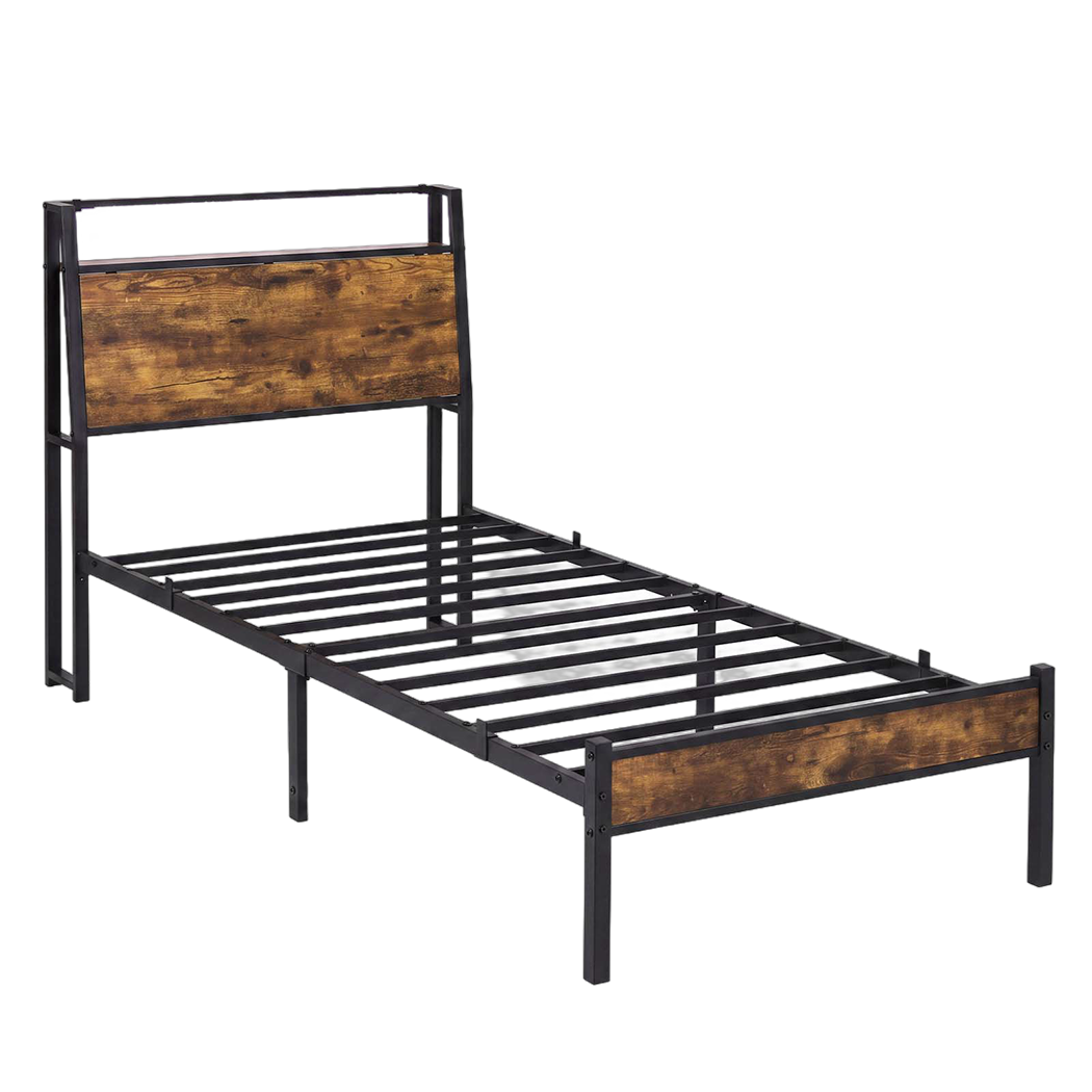 Levede Single Bed Frame LED Lights USB Charging Storage Headboard Metal Platform-2072893552618246152