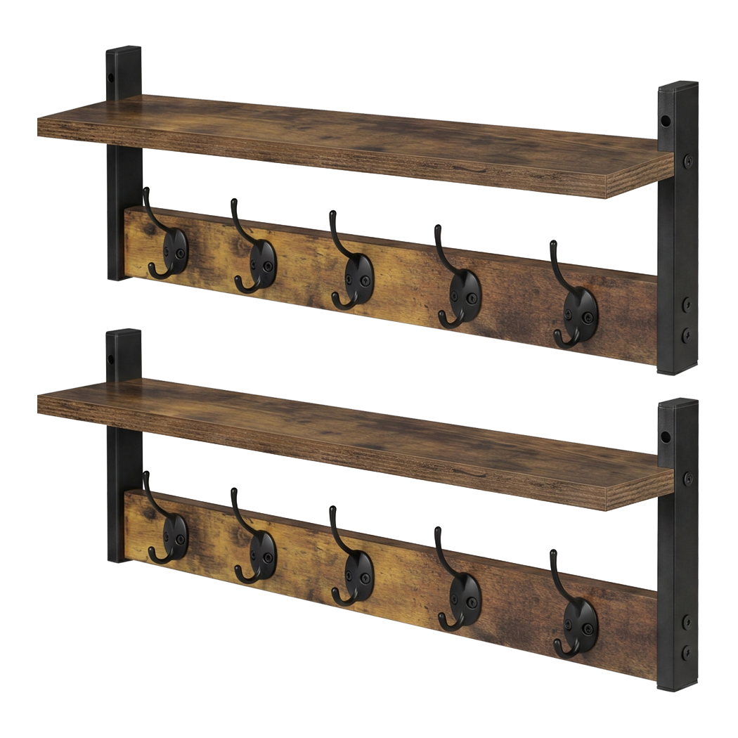 Levede Coat Rack Shelf Wall Mounted Entryway Double Hook Wall Floating Hat Rack-2050059009775505416