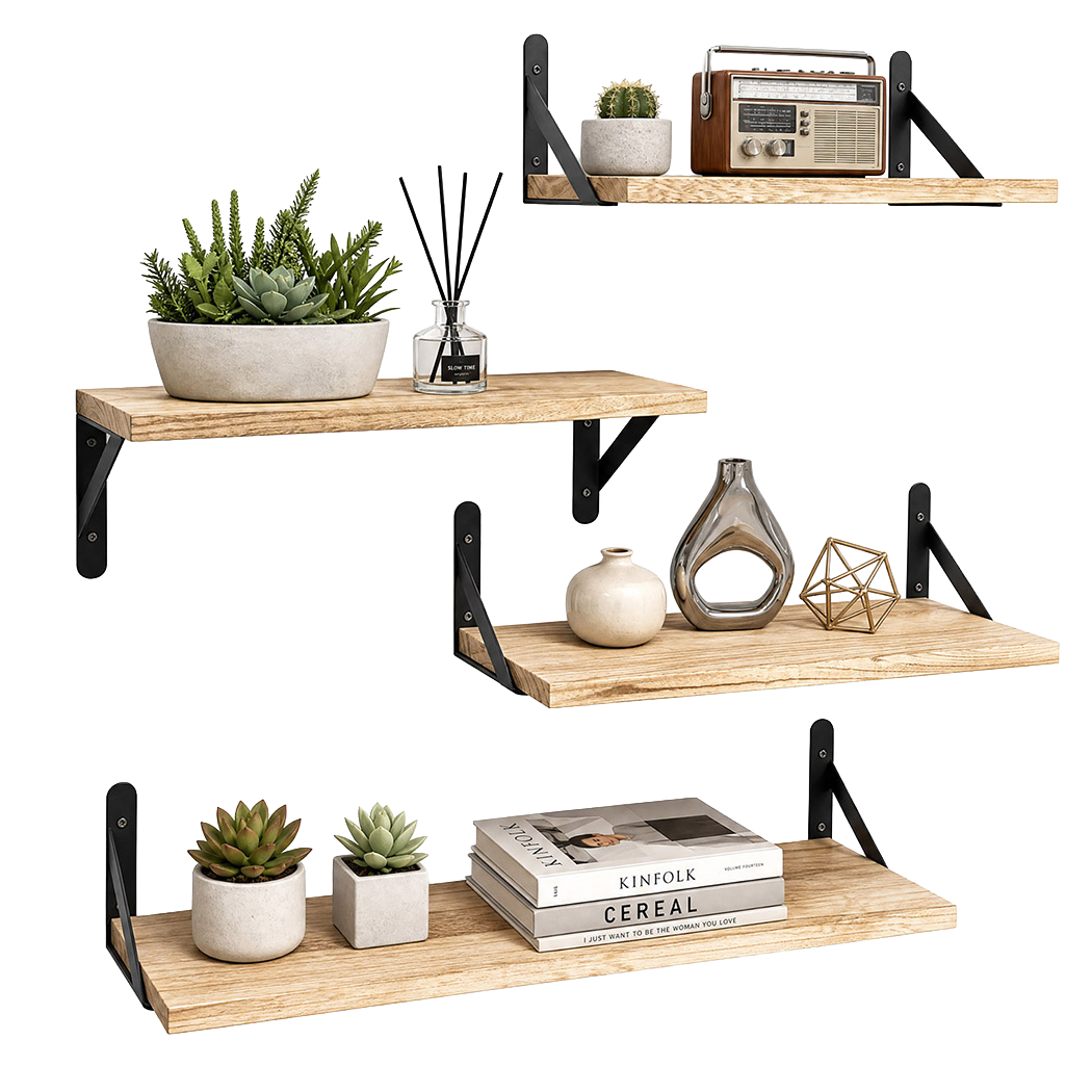 Levede Floating Wall Shelves 4Pcs Rustic Wood Storage Display Rack Bookshelf-2061251867823968264