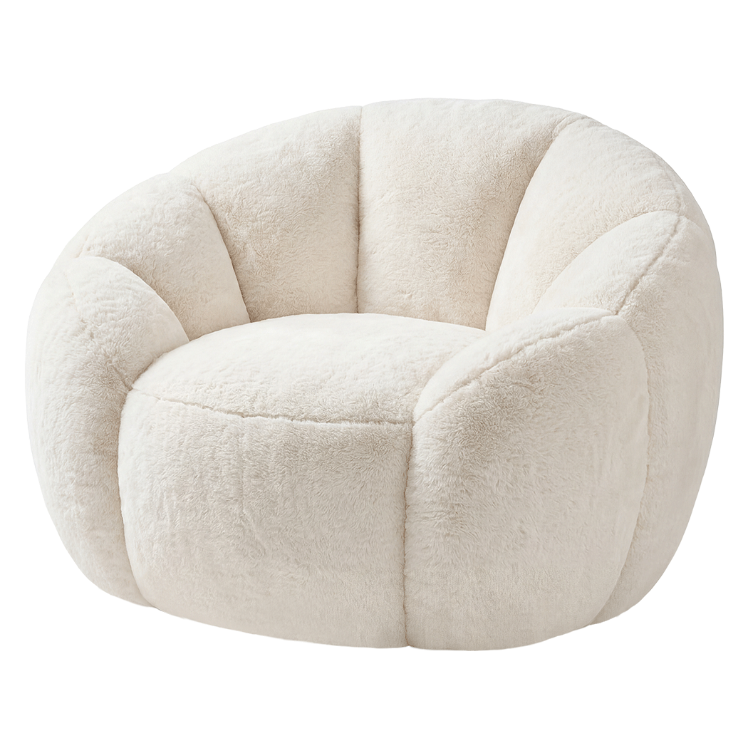Levede Bean Bag Chair Faux Rabbit Fur Floral Shaped Reading Sofa Chair White-2109799585143263234