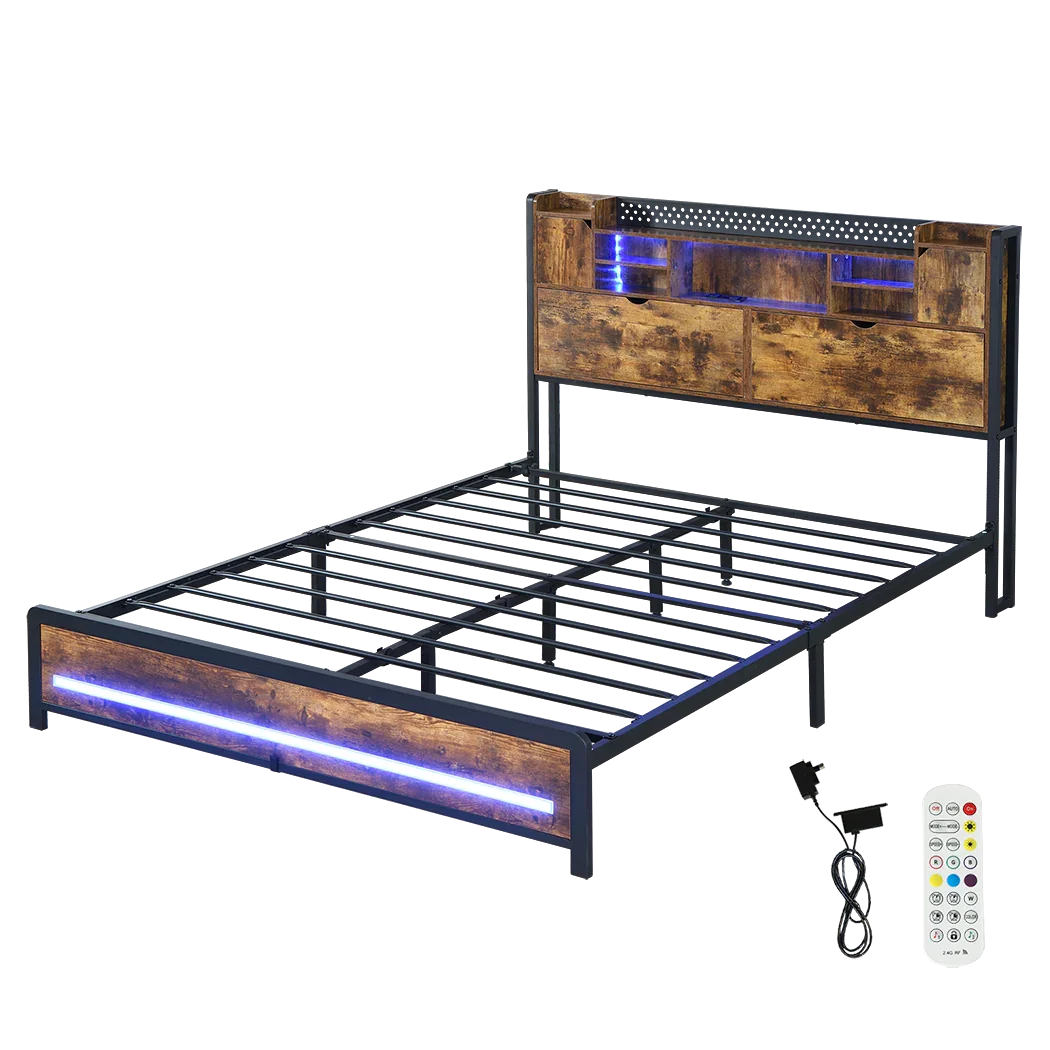 Levede Queen Bed Frame Storage Headboard Industrial-2006732901579886600
