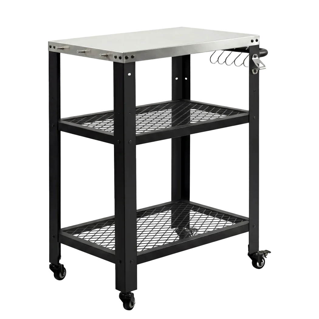 Levede Outdoor Kitchen Cart Mobile BBQ Grill Trolley Stainless Steel Prep Table-2050059021725077512