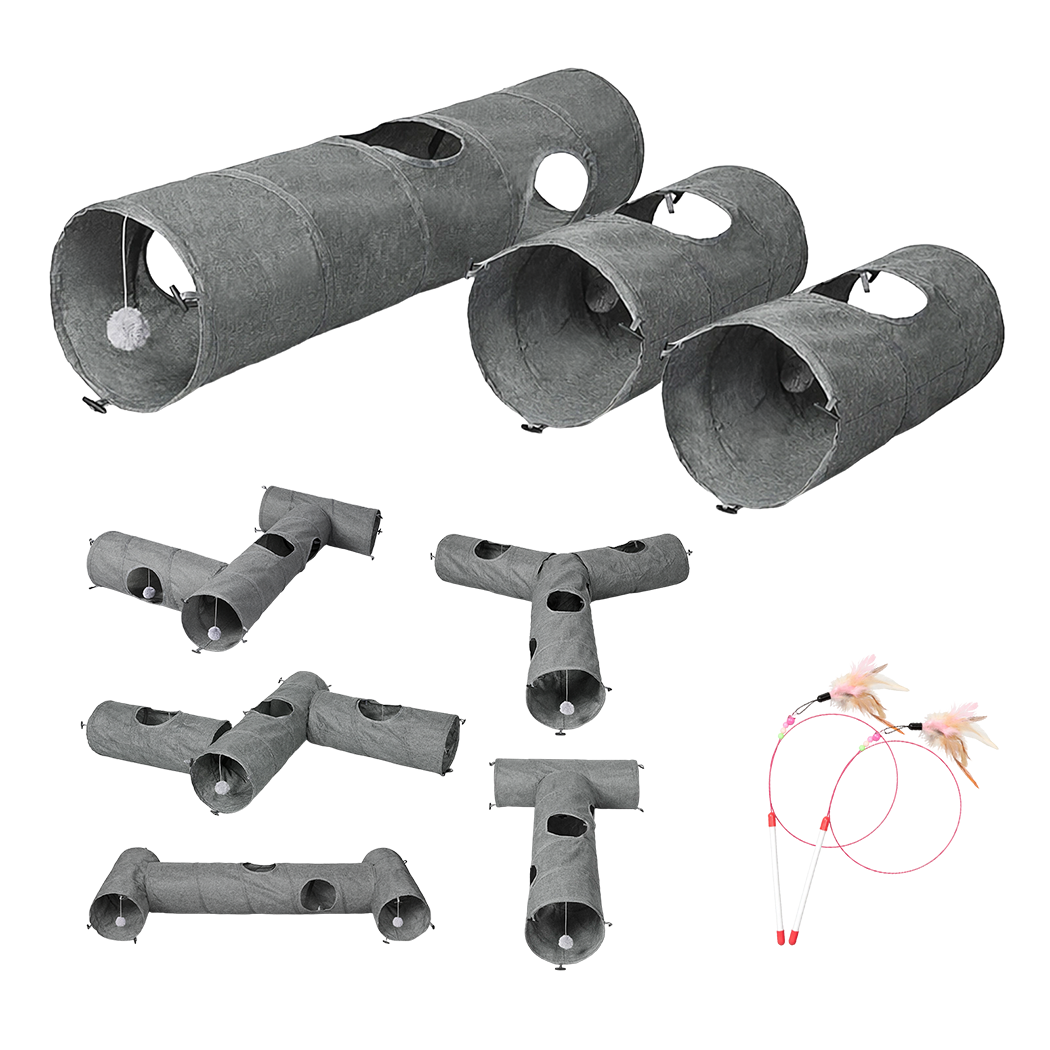 Pawz Large Cat Tunnels 3 Pcs Modular Foldable Linen Tube Kittens Rabbits Toys-2065254293677674504