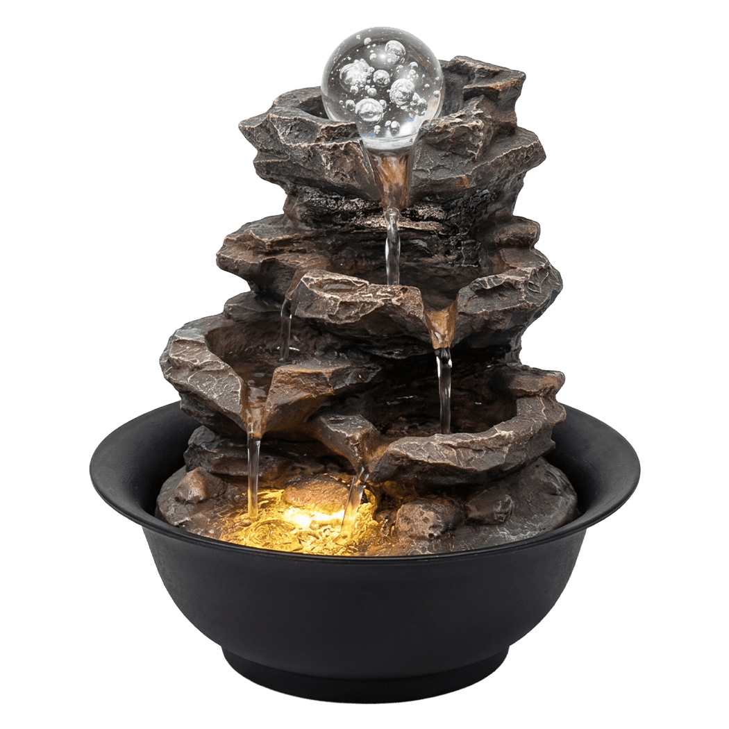 Spector Tabletop Water Fountain Indoor water fountain LED Resin Brown Black-2100034948131065864