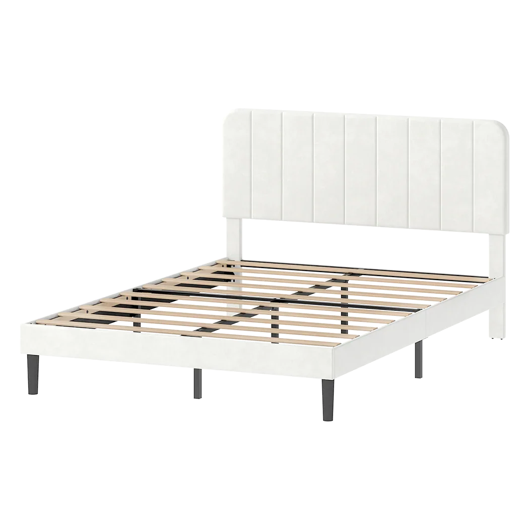 Levede Double Bed Frame Upholstered Adjustable Headboard Bed Platform White-2050056771384512520