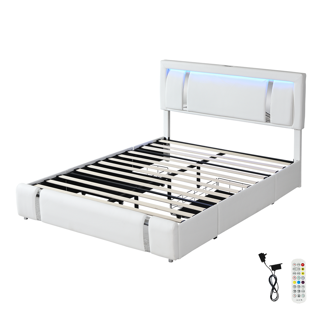 Levede Queen Bed Frame With Adjustable Headboard White-1894516790281768968
