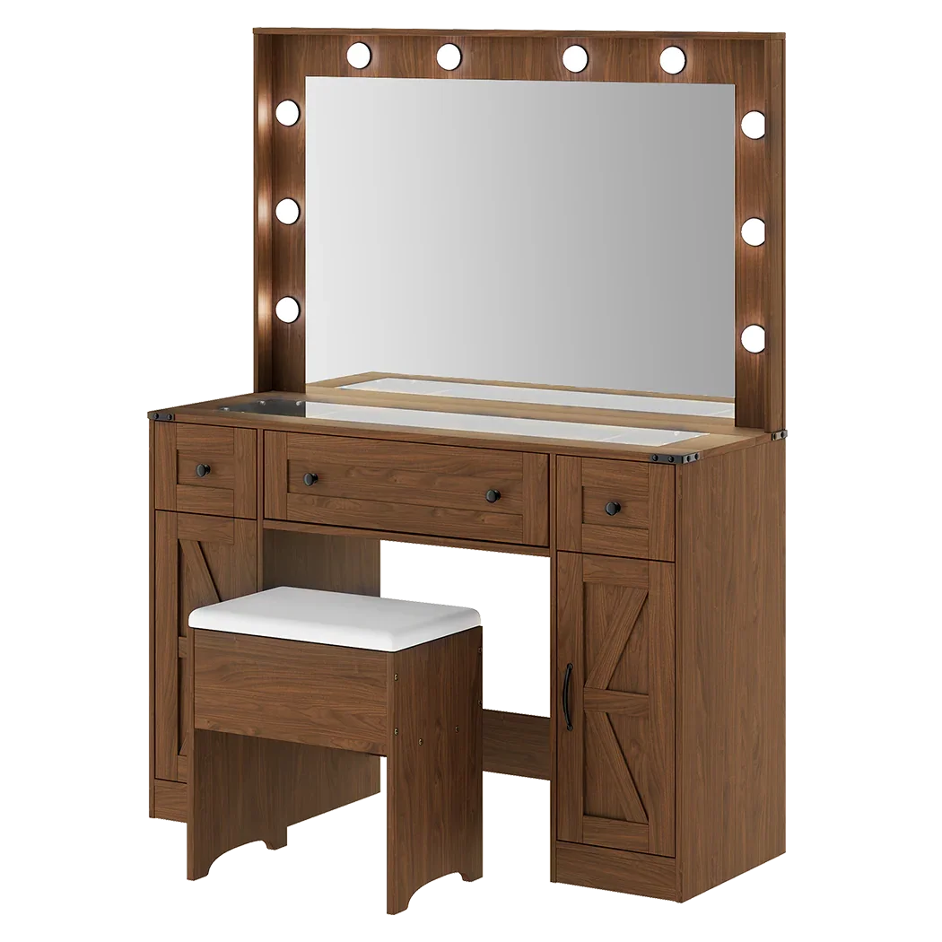 Levede Dressing Table LED Makeup Mirror Stool Set  Vanity Desk Cabinet 3 Drawers-2050056769220251657