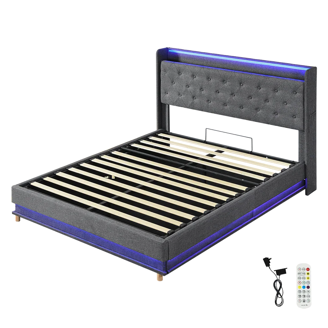 Levede Double Bed Frame Gas Lift LED Light-2006732862769991688