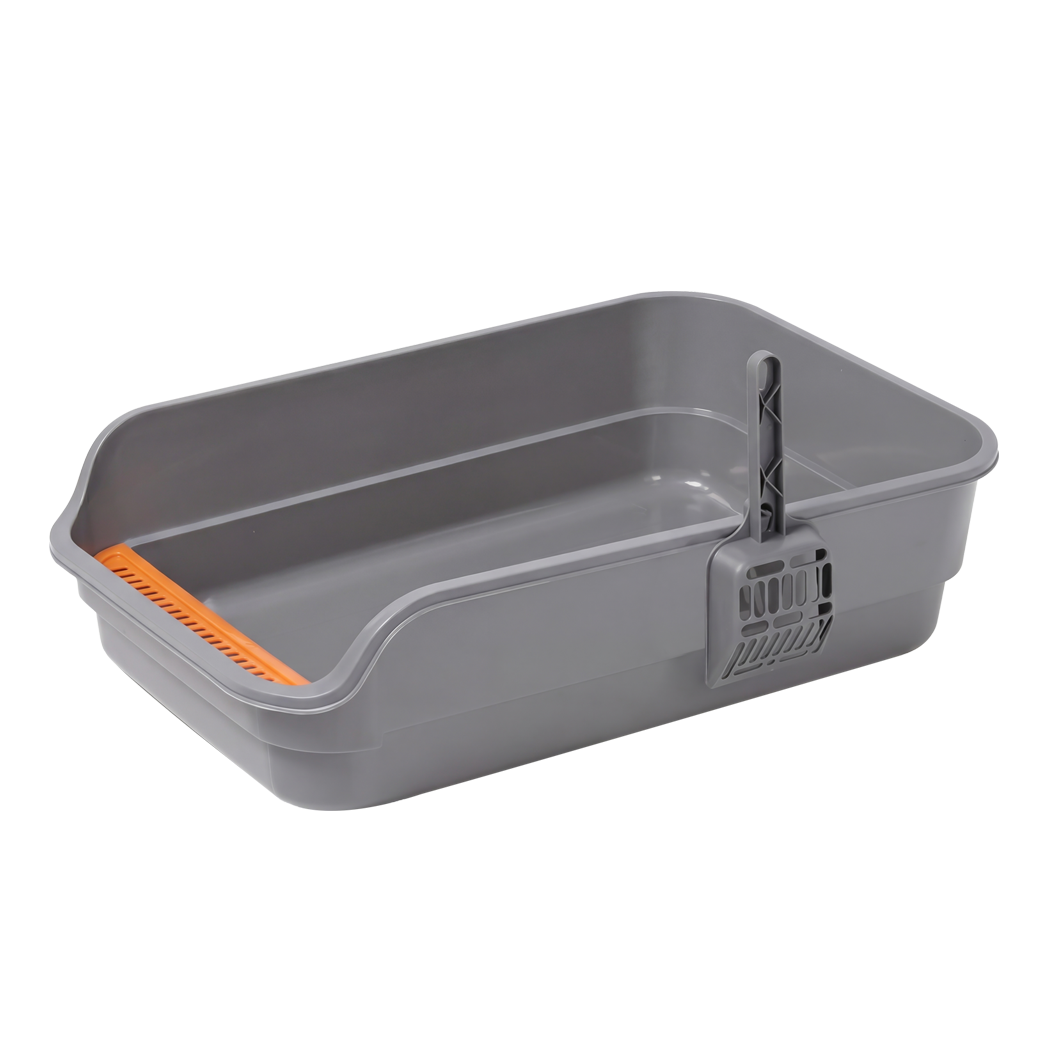 Pawz Large Cat Litter Box High Sided Open Top Cat Litter Tray 60cm Grey-2072893574265049096