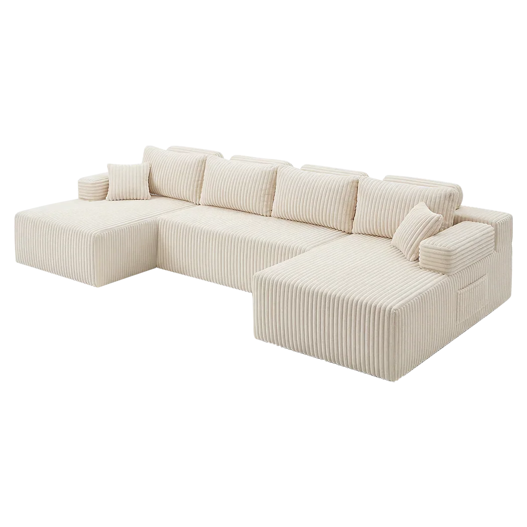 Levede Modular Sofa Lounge Set Corduroy U Shaped Sectional Cloud Couch Beige-2050056788379832328