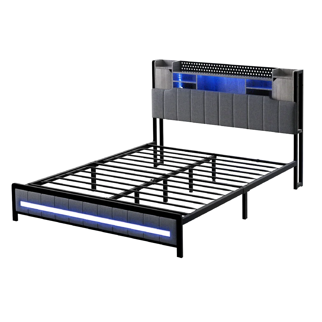 Levede Queen Bed Frame with Storage Headboard RGB LED-2006732901781213192