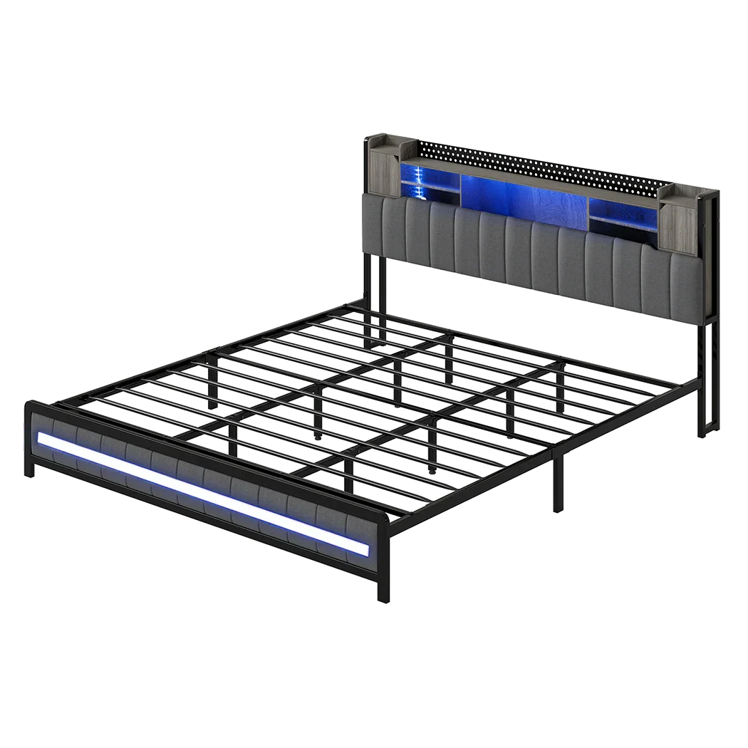 Levede King Bed Frame with Storage Headboard RGB LED-2050056749263753224