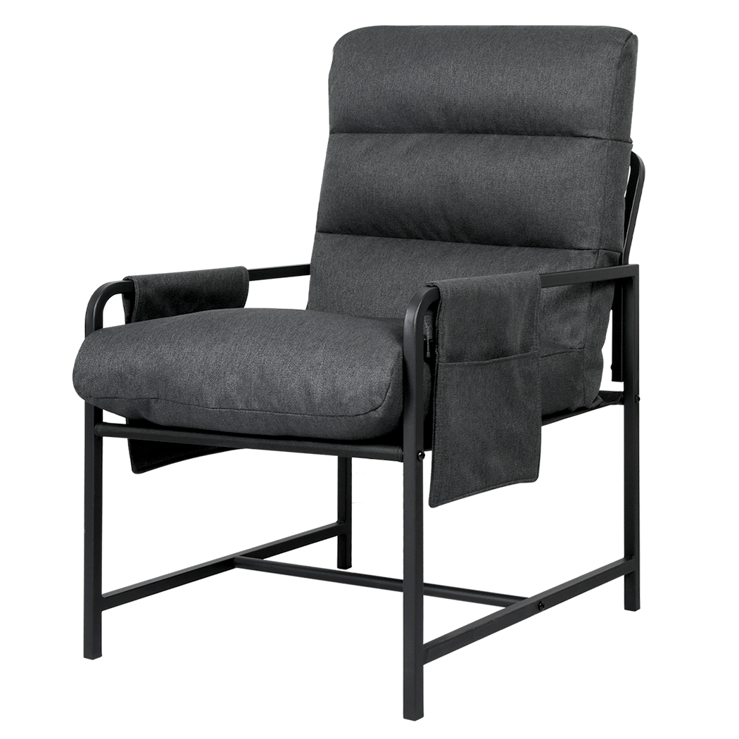 Levede Metal Framed Lounge Chair Linen in Dark Grey-1919278353454600200