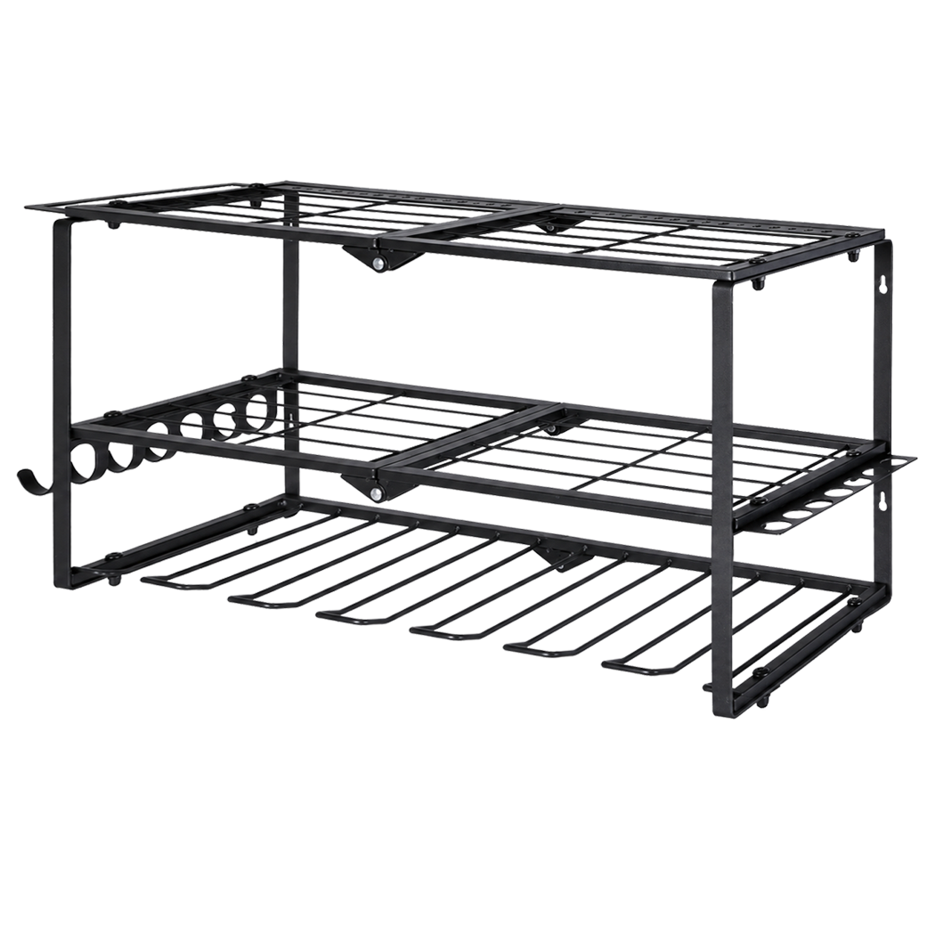 Levede Garage Storage Organiser 3 Tier Wall Mounted Power Tool Rack Metal Black-2109799601446522889