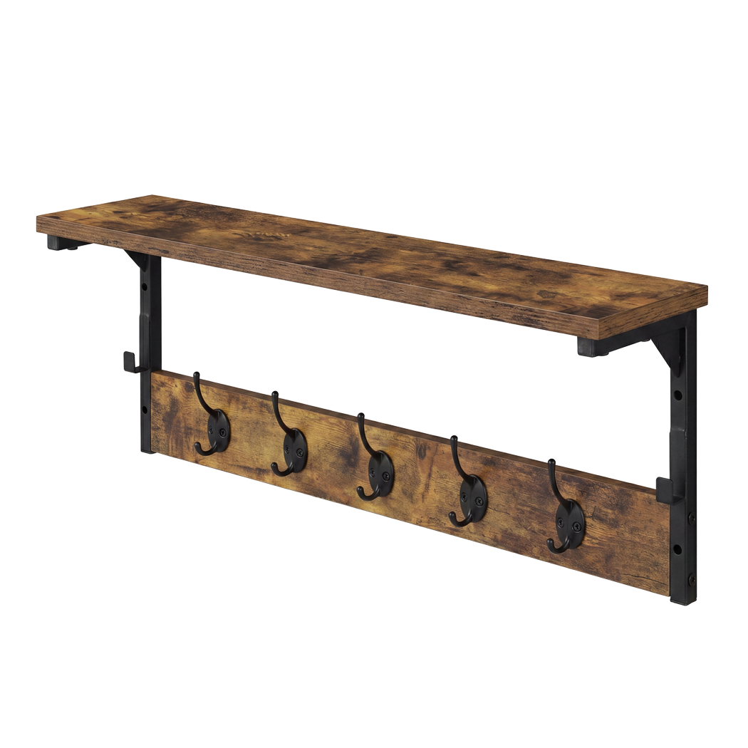 Levede Coat Rack Shelf Wall Mounted 7 Hooks Wall Floating Hat Rack Living Room-2050059009976832008