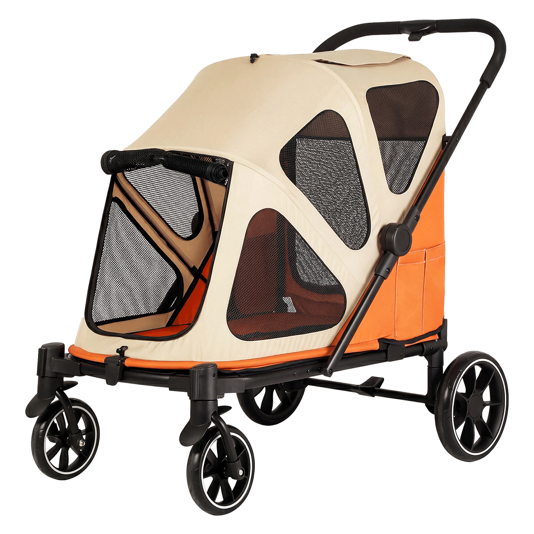 PaWz Dog Stroller Pet Pram Foldable Mesh Ventilated Seat Safety Leash Orange-2100034992506802184