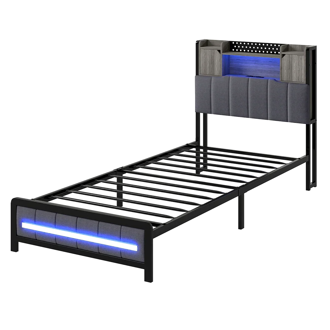 Levede Single Bed Frame with Storage Headboard RGB LED-2050056749460885512