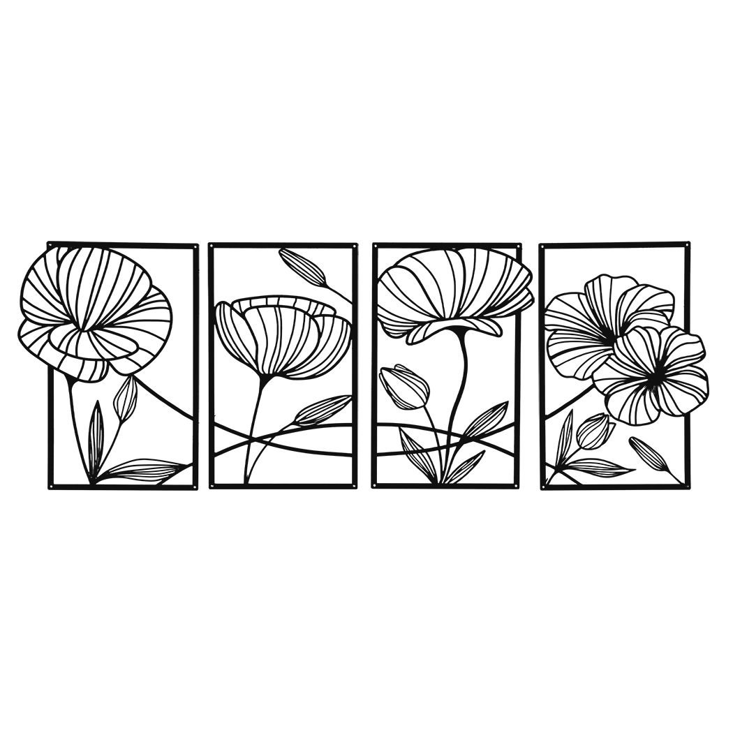 Yezi Metal Wall Art 4Pcs Floral Minimalist Line Decor-1910149776071069704