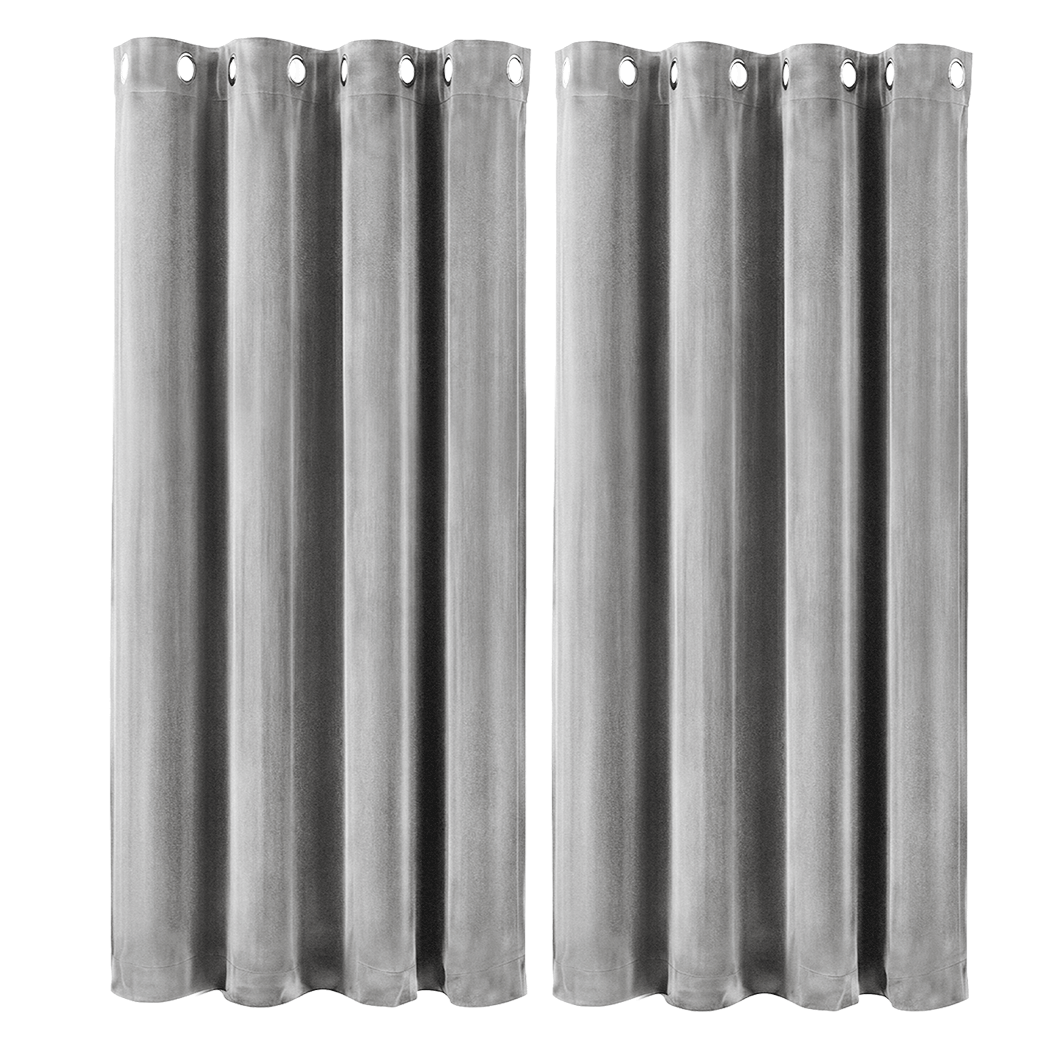 Marlow Velvet Blackout Curtains 2-Panel Room Darkening Eyelet Curtains Grey-2072893567436722184