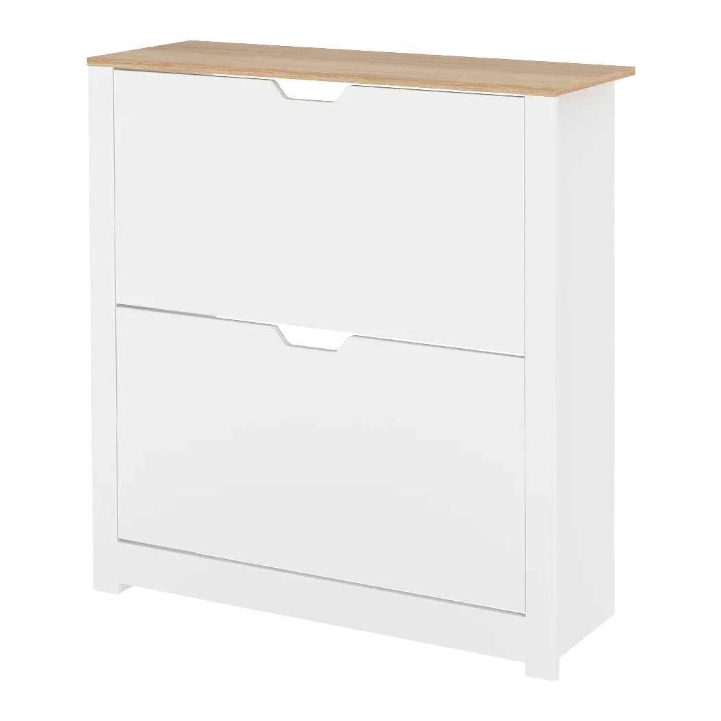 Levede Narrow Shoe Cabinet Organiser Storage Rack Flip-up Drawer 12 Pairs White-2050056773427138569