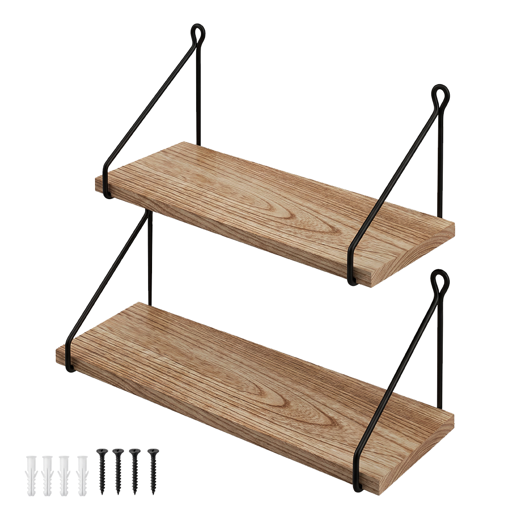 Levede Floating Wall Mounted Shelves Rustic 2Pcs Storage Display Bedroom Kitchen-2050059024308768776
