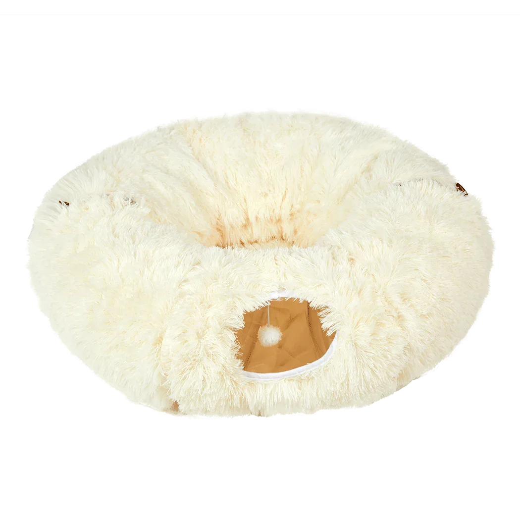Pawz Cat Tunnel Foldable Fluffy Plush Play Tube Beige-2006732904268435464