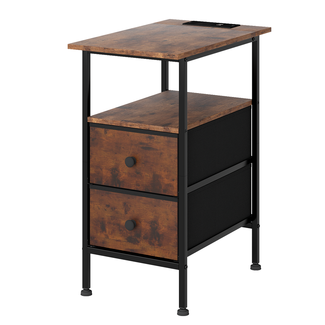 Levede Bedside Table Side Table 2 Drawers Cabinet Brown-2011971114674294792
